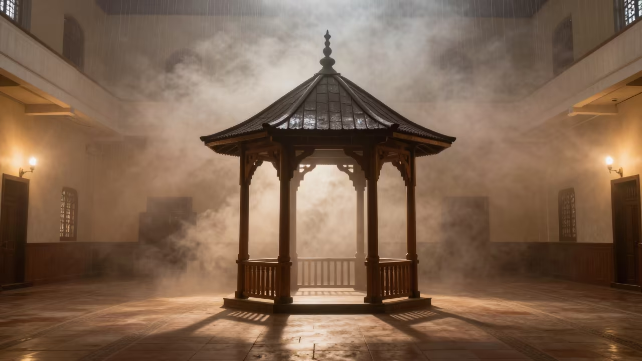 Pagoda in Harare Mosque Morning Mist in in a mosque prayer hall in Harare