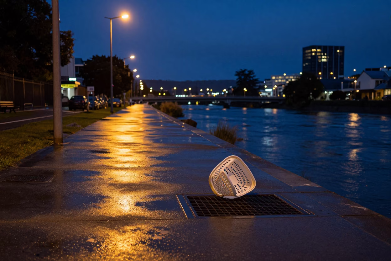 Paint Flecks in Christchurch at Midnight Light in in Christchurch, New Zealand