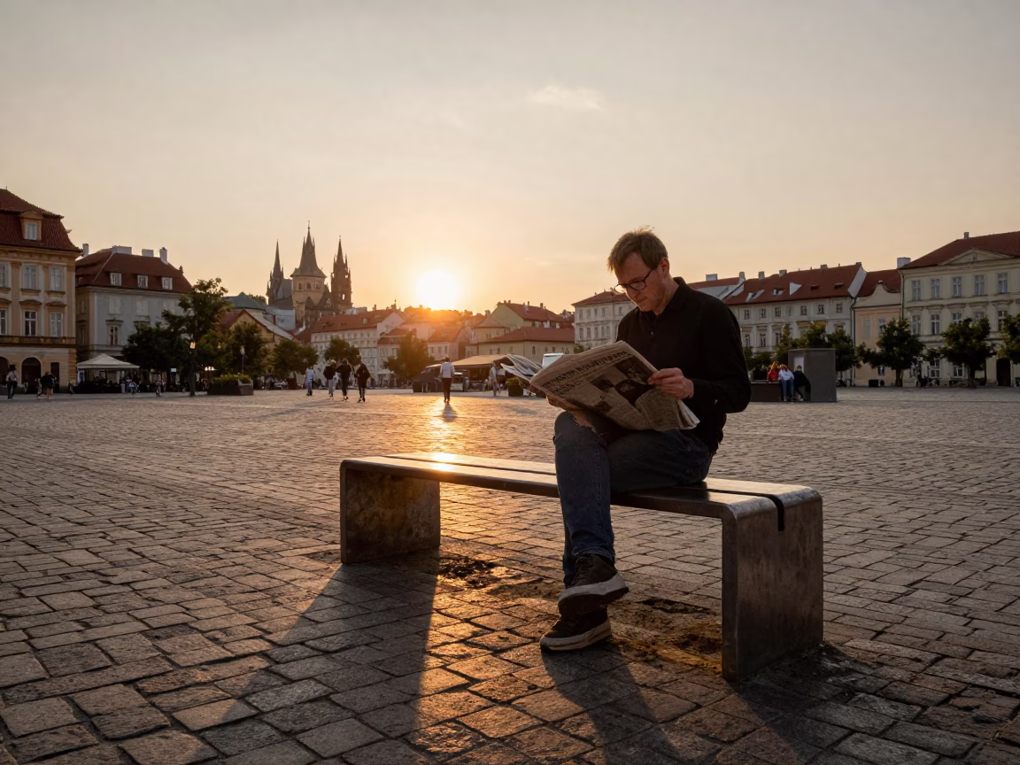 Painted Crate in Prague at As The Sun Drops Toward The Horizon in in Prague, Czech Republic