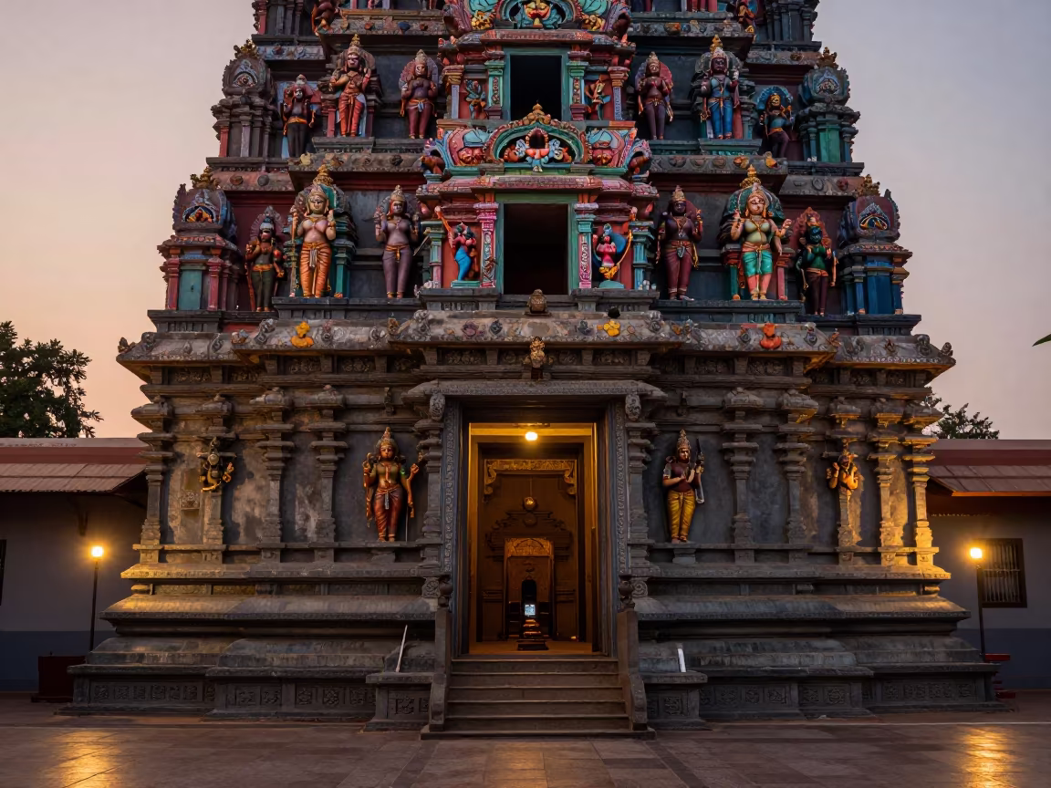 Painted Deities on Temple Gopuram in Islamabad Altar in at the foot of a stone altar in Islamabad