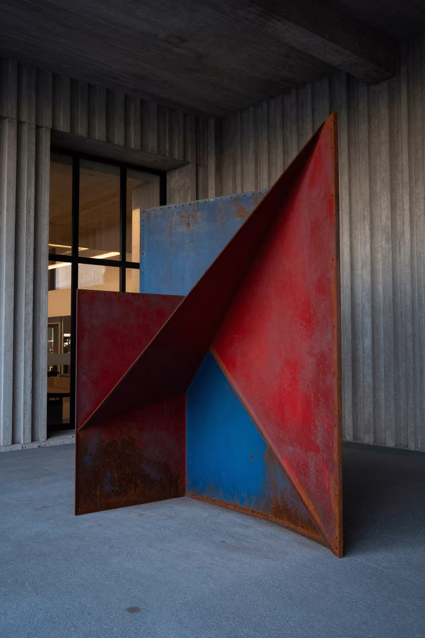 Painted Steel Geometry in Bari Concrete Lobby in inside a ribbed concrete lobby in Bari