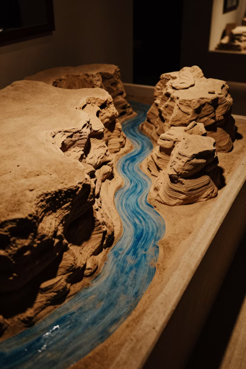 Painted Wadi Water on Ledge Jeddah Night in on a painted display ledge in Jeddah