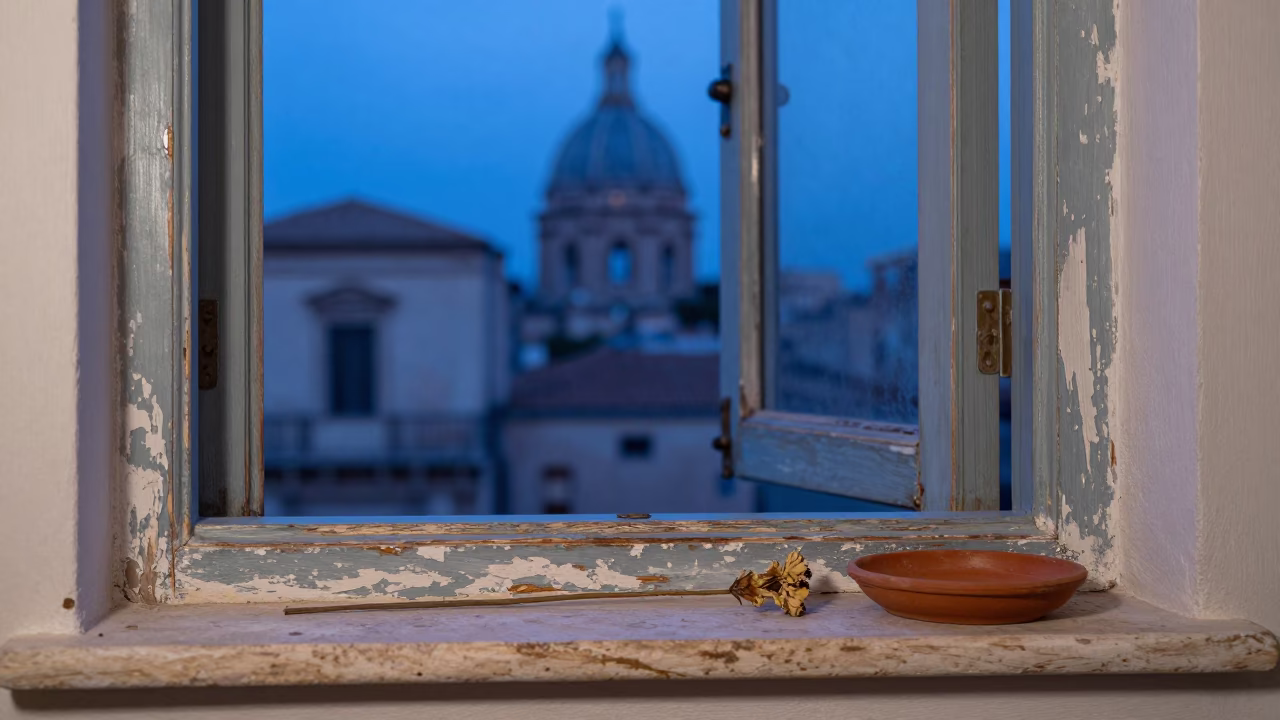 Painted Wood Window Frame in Palermo in in Palermo, Italy