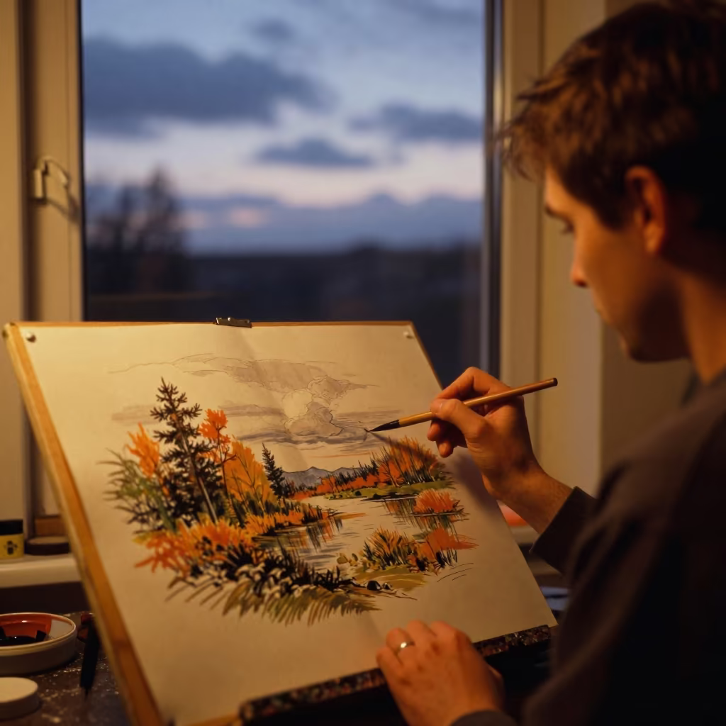 Painter Studies Chelyabinsk Landscape at Twilight in in Chelyabinsk