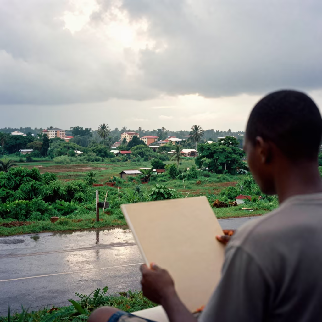Painter Studies Conakry Monsoon Landscape After Rain in in Conakry
