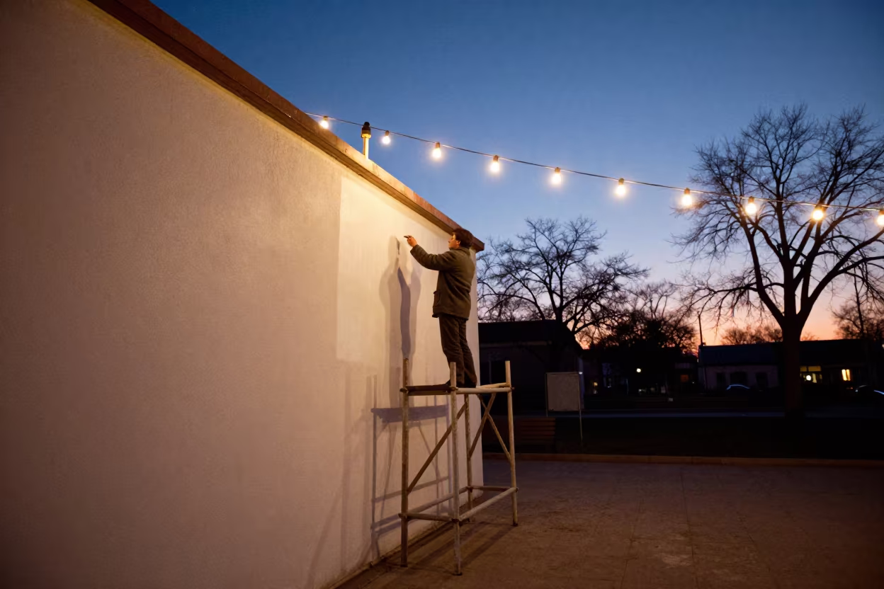 Painter Whitewashing Wall in Xian Square in at a public square in Xian
