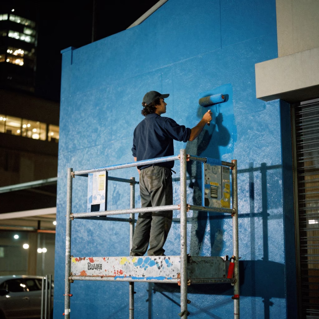 Painting Mural at As City Lights Begin To Glow in Sydney in in Sydney, New South Wales, Australia