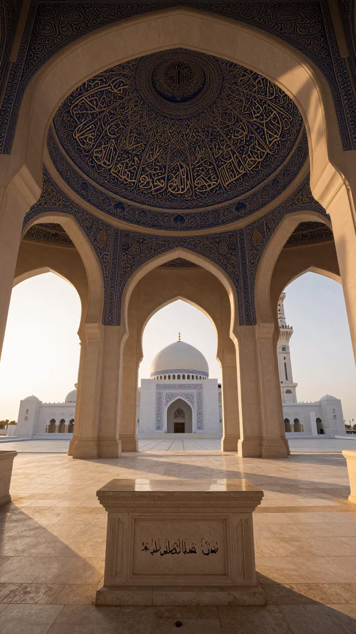 Pale Dawn Light on Abu Dhabi Dome Patterns in at the foot of a stone altar in Abu Dhabi