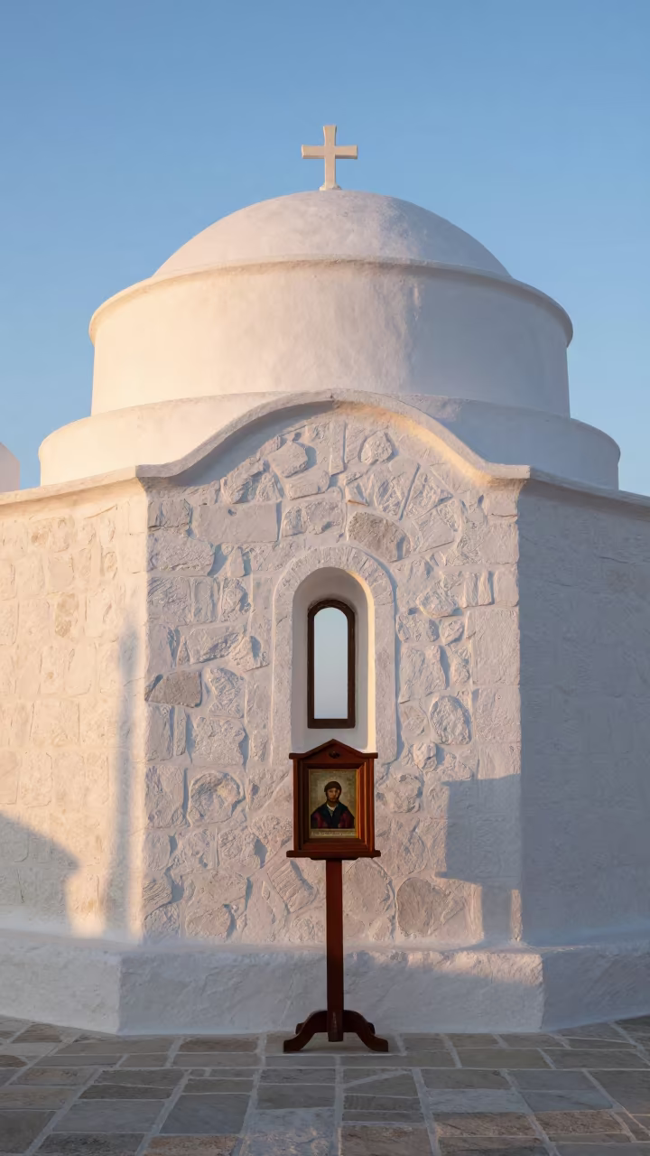 Pale Dawn Light in Greek Stone Chapel in inside a stone chapel in La Paz