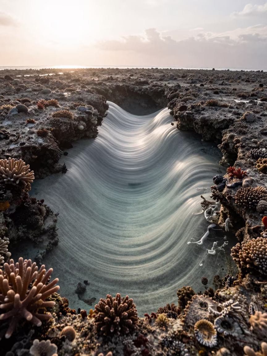 Pale Surf Bands Over Reef at Dawn Cebu in beside a reef crevice under clear water near Cebu