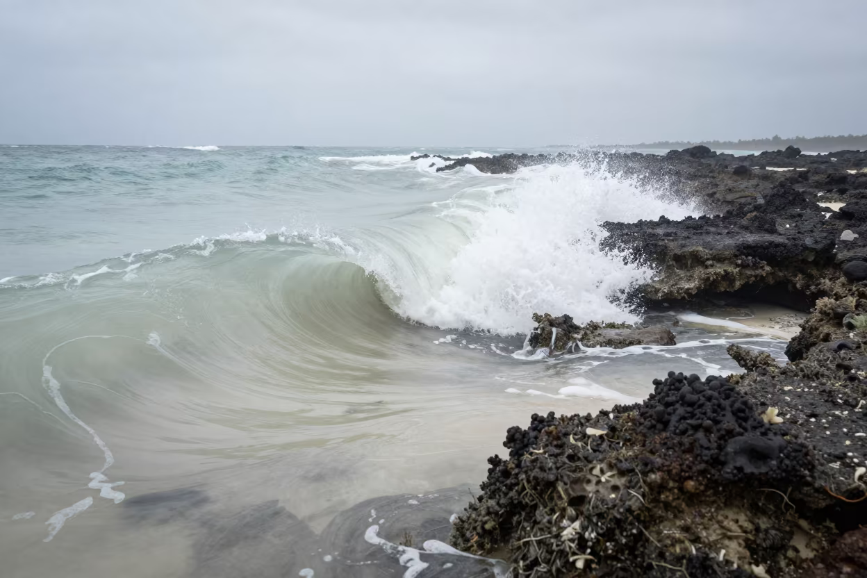 Pale Surf Bands Over Zanzibar Volcanic Reef in beside a volcanic reef overhang near Zanzibar