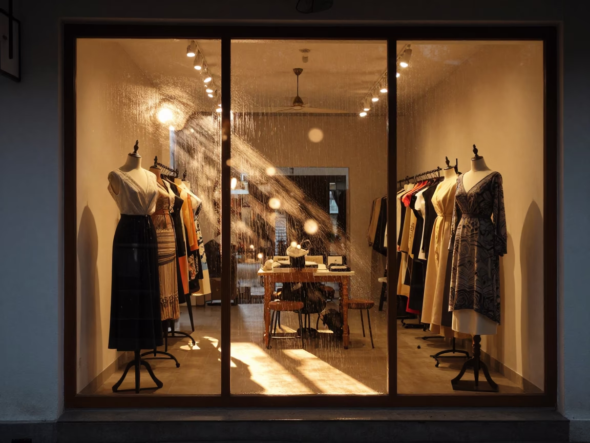 Pale Tailoring in Palembang Atelier Window in inside a couture atelier in Palembang