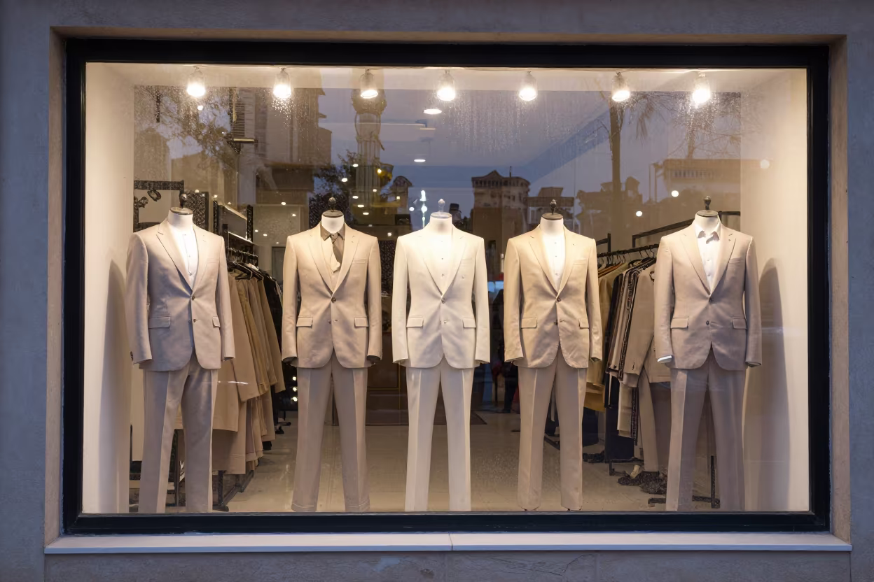 Pale Tailoring Window at Daybreak in Aïn Beïda in inside a couture atelier in Aïn Beïda