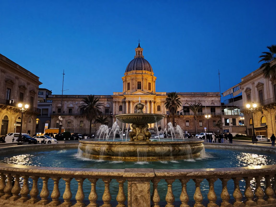 Palermo Figure at Blue Hour in in Palermo, Italy