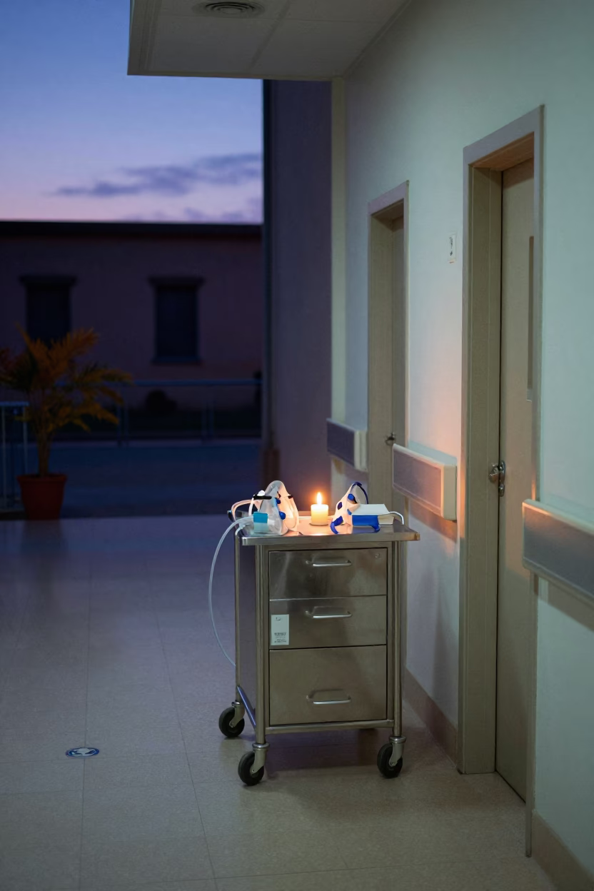 Palermo Hospital CPAP Shelf Twilight Reset in inside a hospital corridor in Palermo