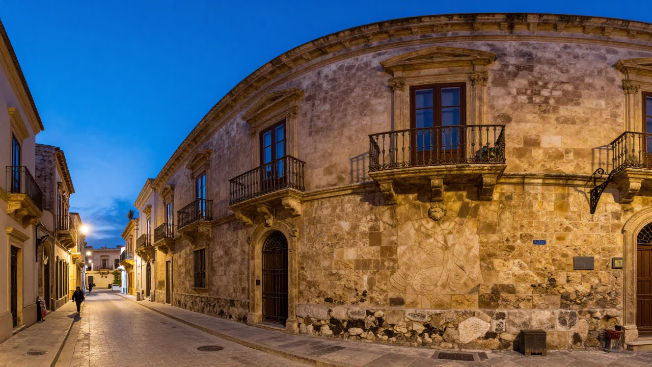 Palermo Italy Blue Hour Street Scene with Traditional Architecture and Evening Ambience in in Palermo, Italy