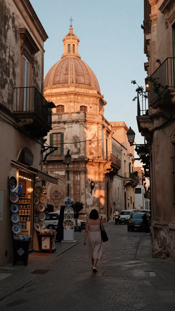 Palermo Sicily Evening Street Scene with Traditional Architecture and Local Life in in Palermo, Italy