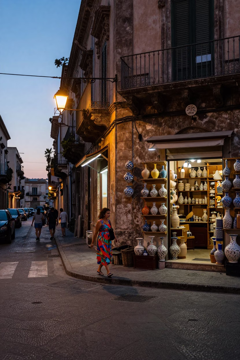 Palermo Street Corner at The Early Evening Light in in Palermo, Italy