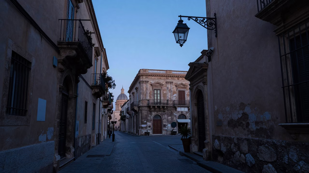 Palermo Street Scene at Sunrise Light in in Palermo, Italy