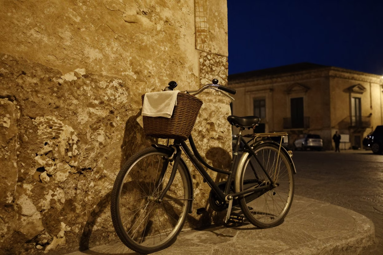Palermo Street Scene at The Deepest Night Sky Light in in Palermo, Italy