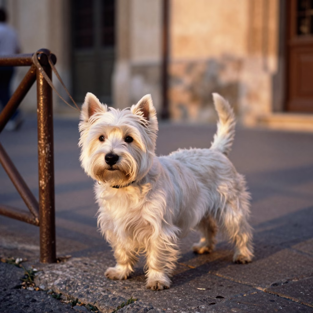 Palermo White Terrier at Honeyed Evening Light in in Palermo, Italy