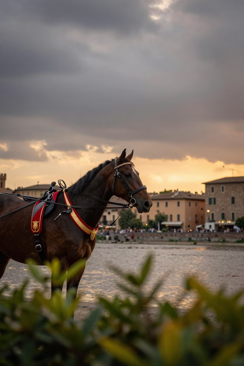 Palio Horse Ceremony at Siena Waterfront Sunset in at a waterfront celebration near Siena