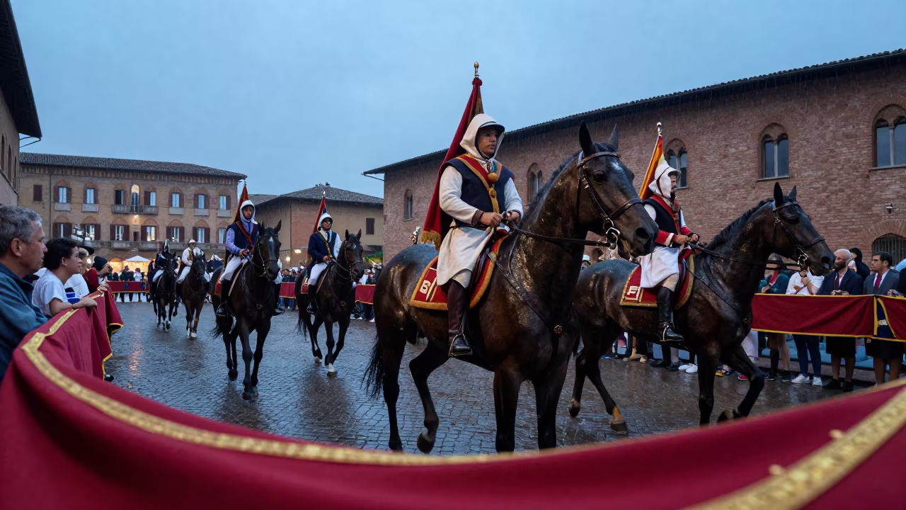 Palio Horse Race Ceremony in Siena Drizzle in at a festival street procession in Siena