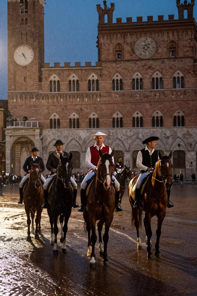 Palio Horse Race Ceremony in Siena Square in at a public square during a festival in Siena