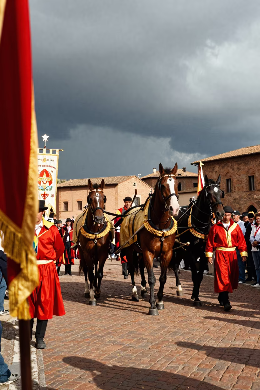 Palio Horse Race Ceremony in Siena in at a festival street procession near Siena
