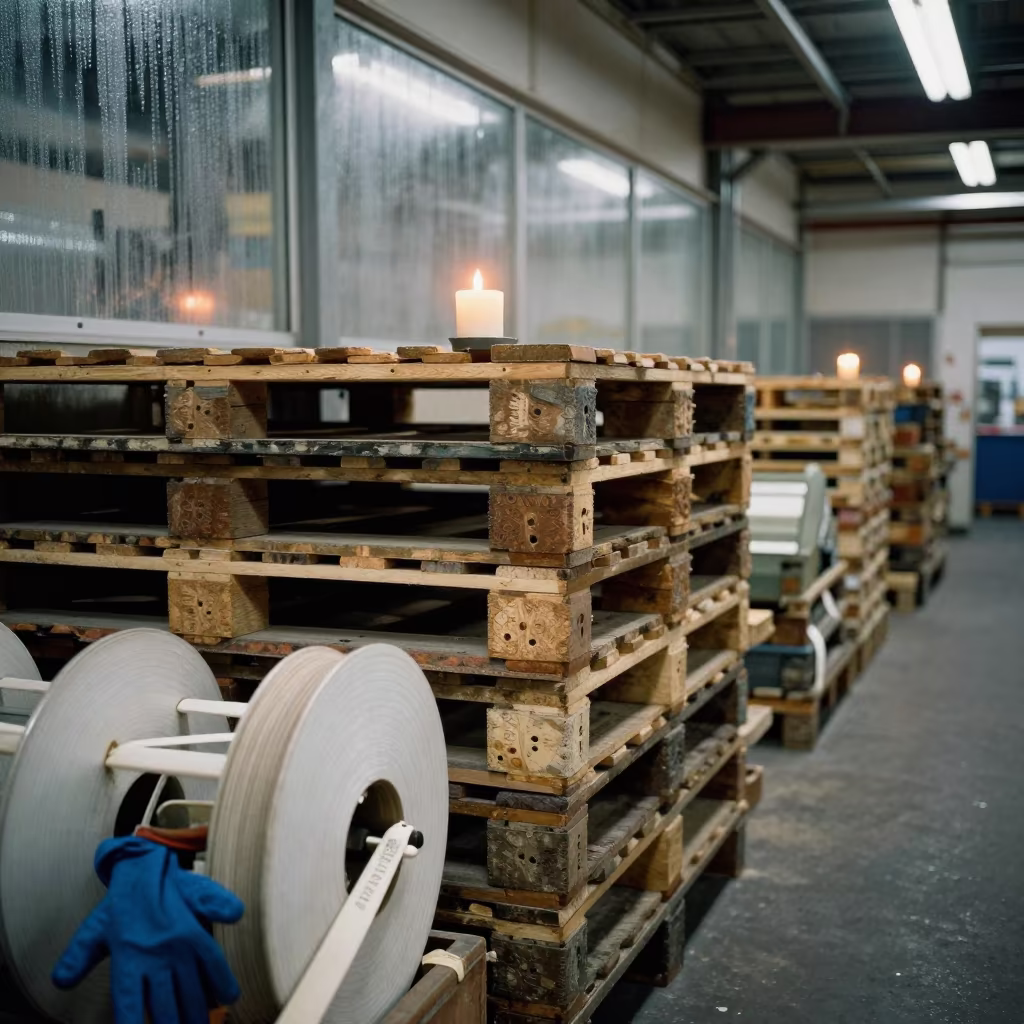 Pallet Corner Boards and Gear in Chilled Bay in inside a chilled distribution bay near San Francisco