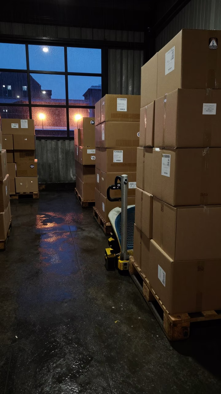 Pallet Jack in Bonoua Cross-Dock Monsoon Twilight in inside a cross-dock lane in Bonoua