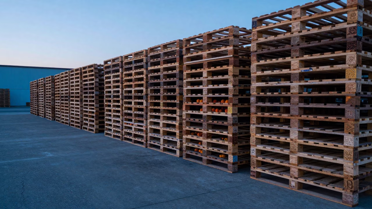 Pallets Apricots in Los Angeles at The Still Hours Before Dawn Light in in Los Angeles, California, United States