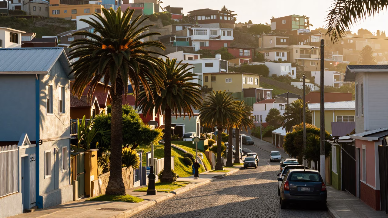 Palm Avenue just after sunrise in Valparaiso in in Valparaiso, Chile