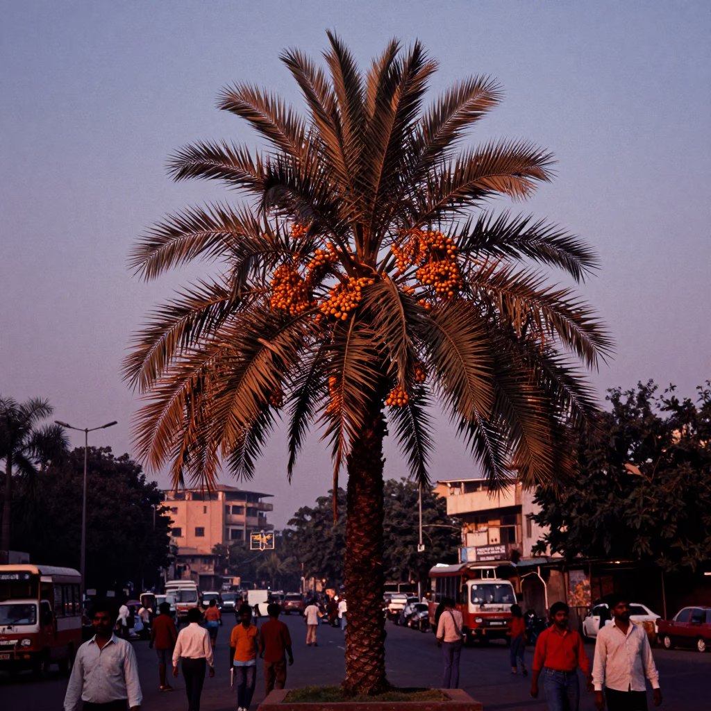 Palm Laden in Mumbai at Copper-toned Light Before Dusk in in Mumbai, India