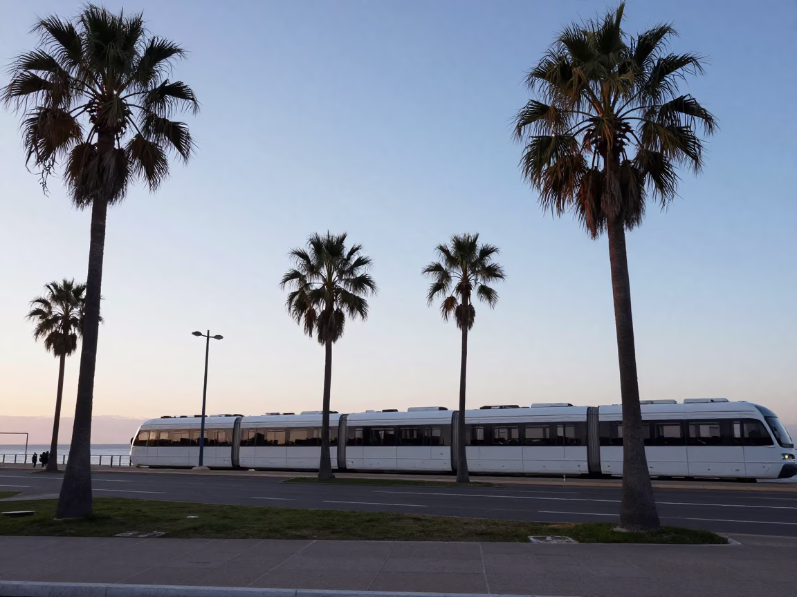 Palm Trees at Nautical Dawn Light in Nice in in Nice, France
