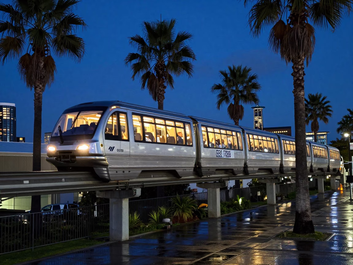 Palm Trees in Seattle at Midnight Light in in Seattle, Washington, United States