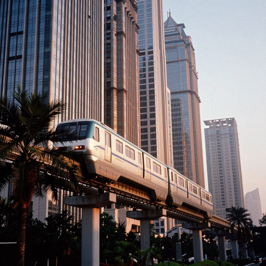 Palm Trees in Shanghai at Honeyed Evening Light in in Shanghai, China