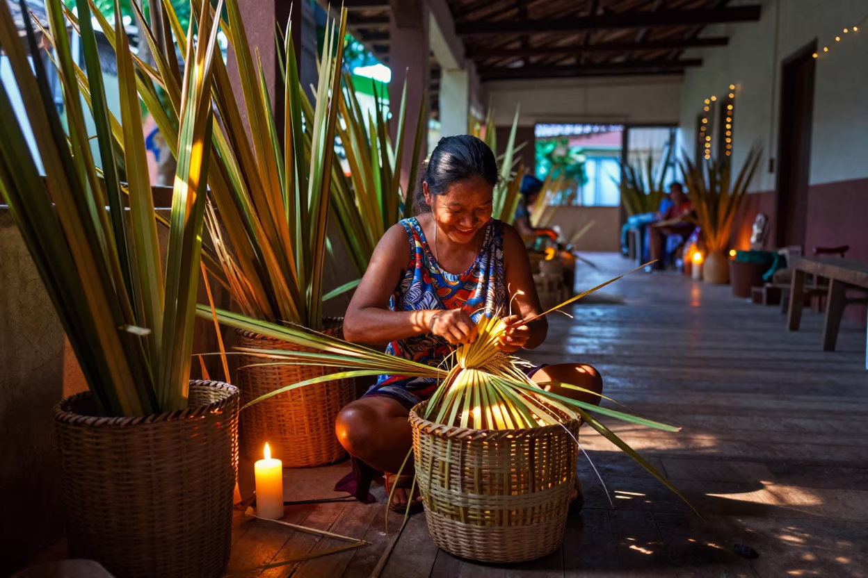 Palm Weaving in Ermita Evening Light in in a workshop in Ermita, Manila