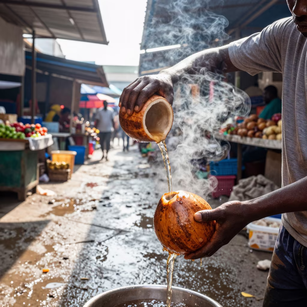 Palm Wine Vendor in Kuala Lumpur Market in in a flea market lane in Kuala Lumpur