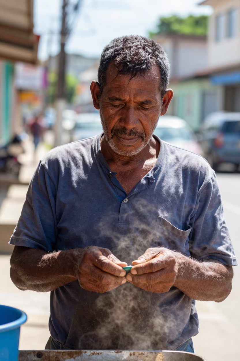 Panama Mechanic Portrait Dust Morning Light in in Panama City