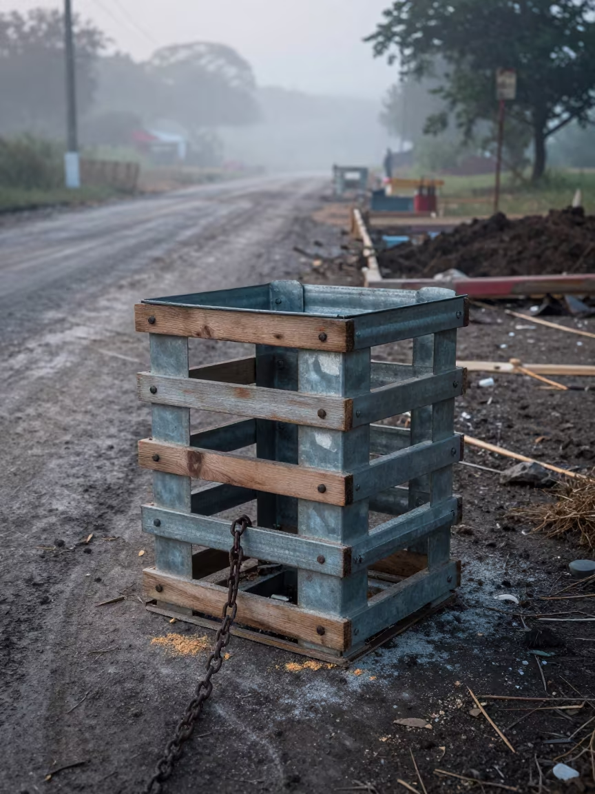 Panama Storm Drain Filter Stack Morning Mist in at a muddy site access road in Panama