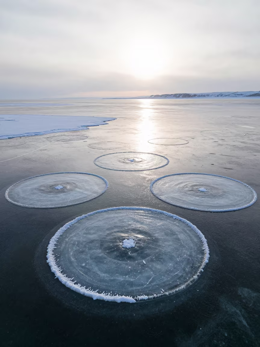 Pancake Ice Forming on Arctic Sea Yukon in in Yukon