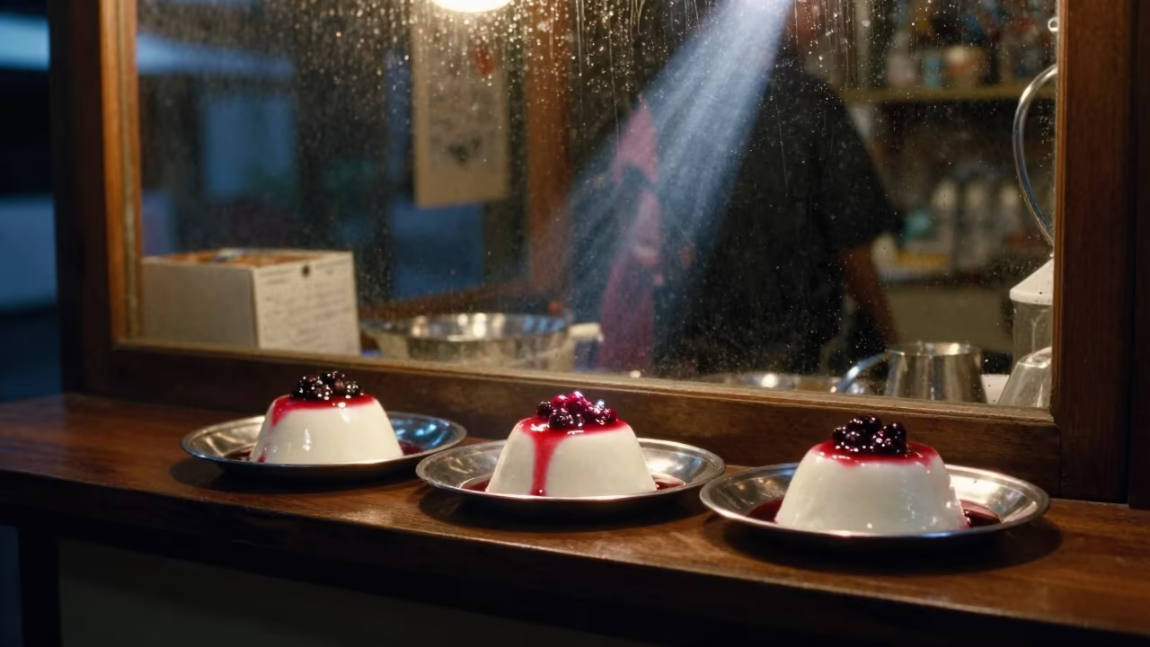 Panna Cotta Berry Coulis Market Stall Semarang in at a market stall counter in Semarang