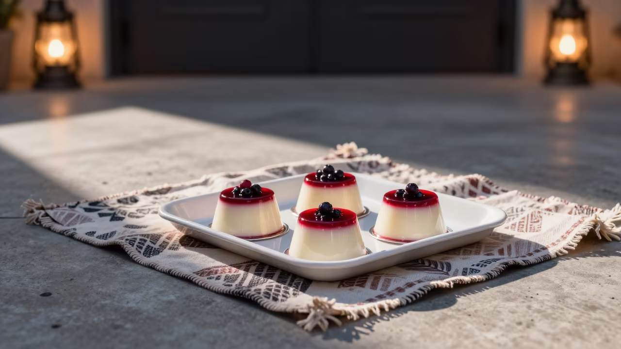 Panna Cotta Berry Coulis Picnic Phoenix Dawn in on a picnic blanket in Phoenix