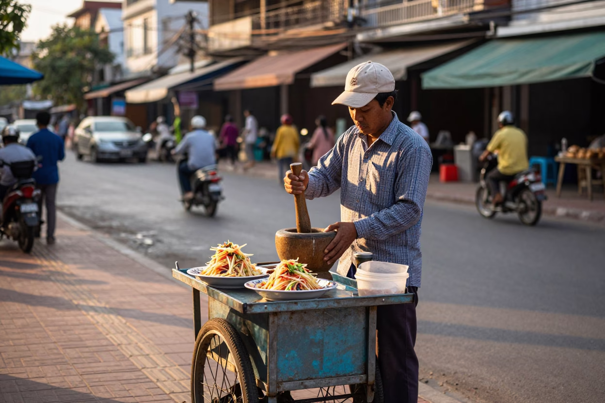 Papaya Salad in Phnom Penh at The Early Afternoon Light in in Phnom Penh, Cambodia