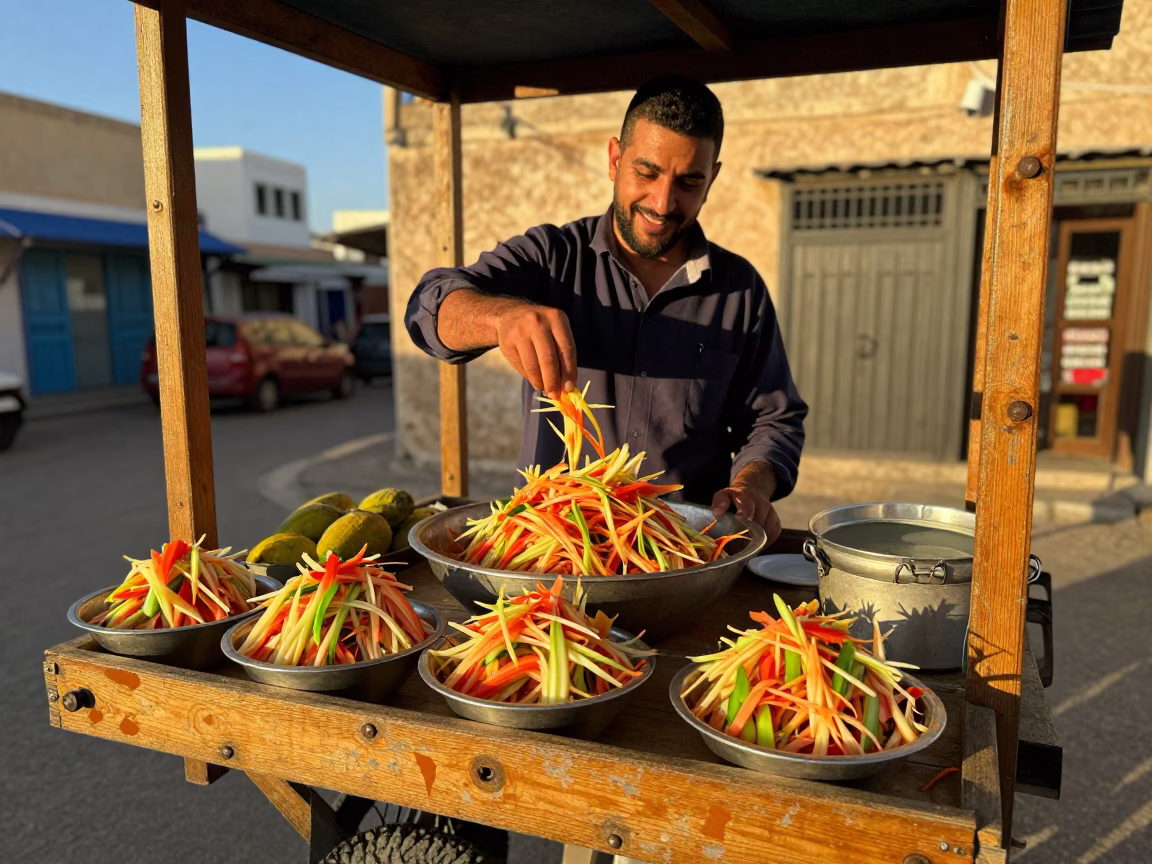 Papaya Salad in Tunis at Honeyed Evening Light in in Tunis, Tunisia