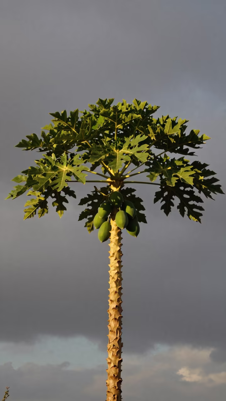 Papaya Tree in Algerian Dawn Shadow in in Algeria