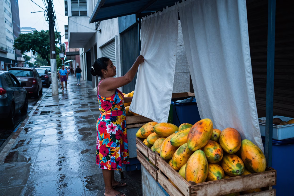 Papaya Vendor in São Paulo in in São Paulo, Brazil