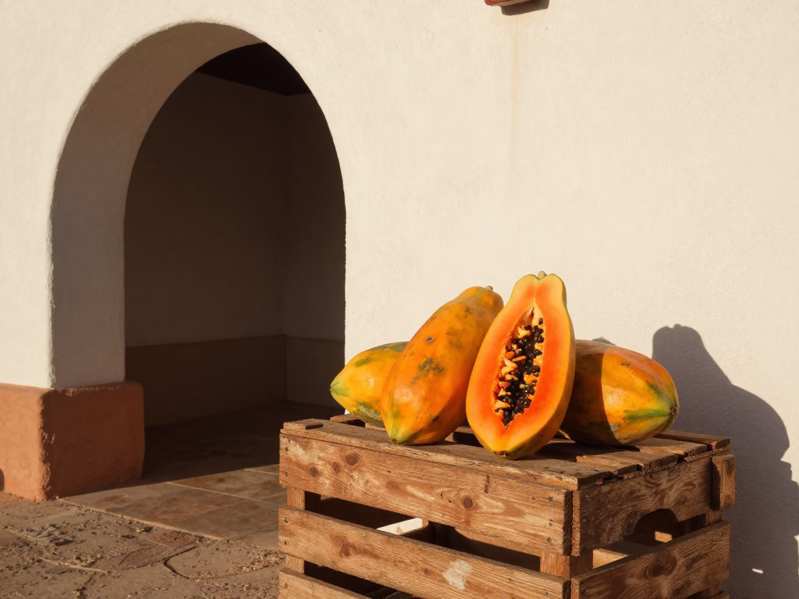 Papayas at Late Afternoon Light in in Valencia, Spain