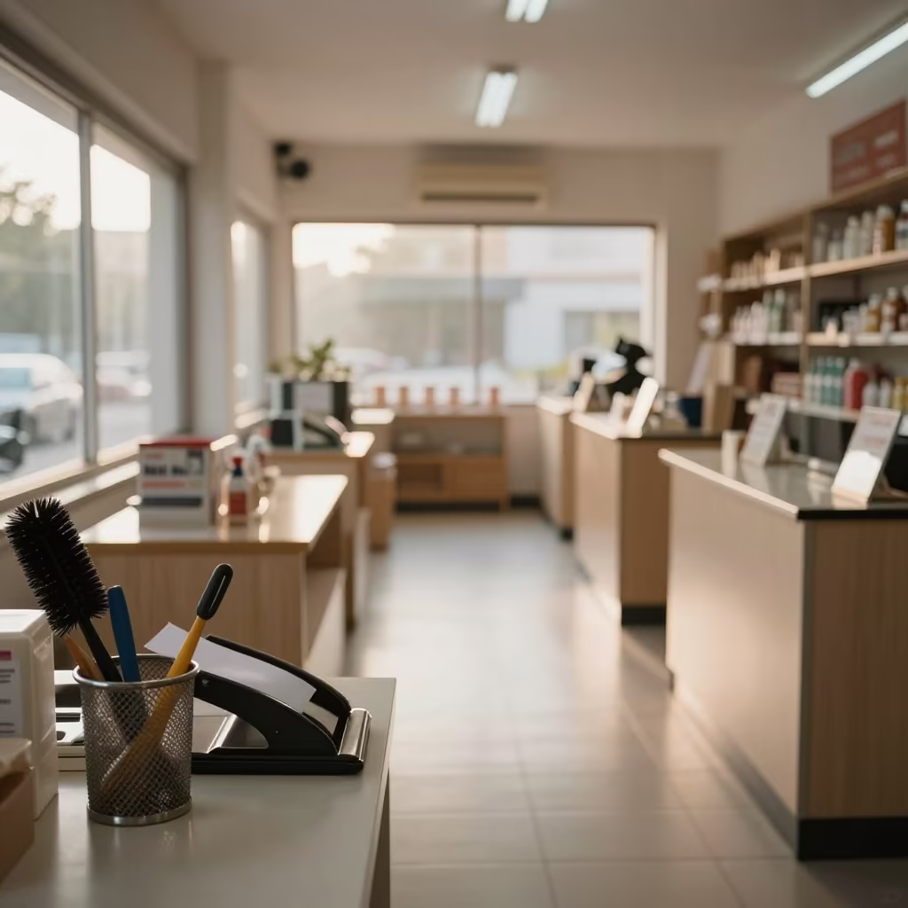 Paper Cutter Brush Cup in Shop Before Opening in inside a storefront prepared for opening near Dinajpur